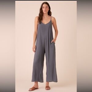 Hunter & Brown Wide Leg Jumpsuit Slate Gray Pull On Side Pockets Womens Size L